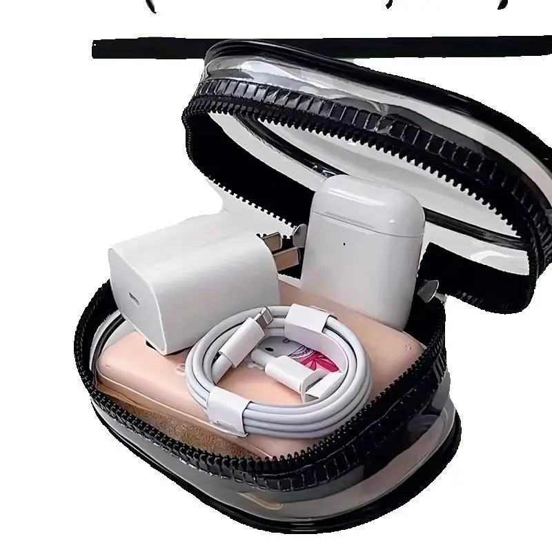 Mini Portable Clear Zipper Storage Bag Space-Saving Organizer with Keychain Loop for Earphones Chargers Versatile Travel Accessory
