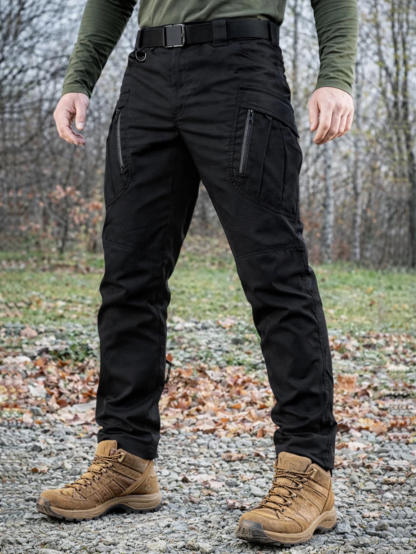Men's Heavy Duty Tactical Pants Black, Durable Ripstop Cargo Work Pants, Water Resistant Outdoor Hiking Pants, Ships from US