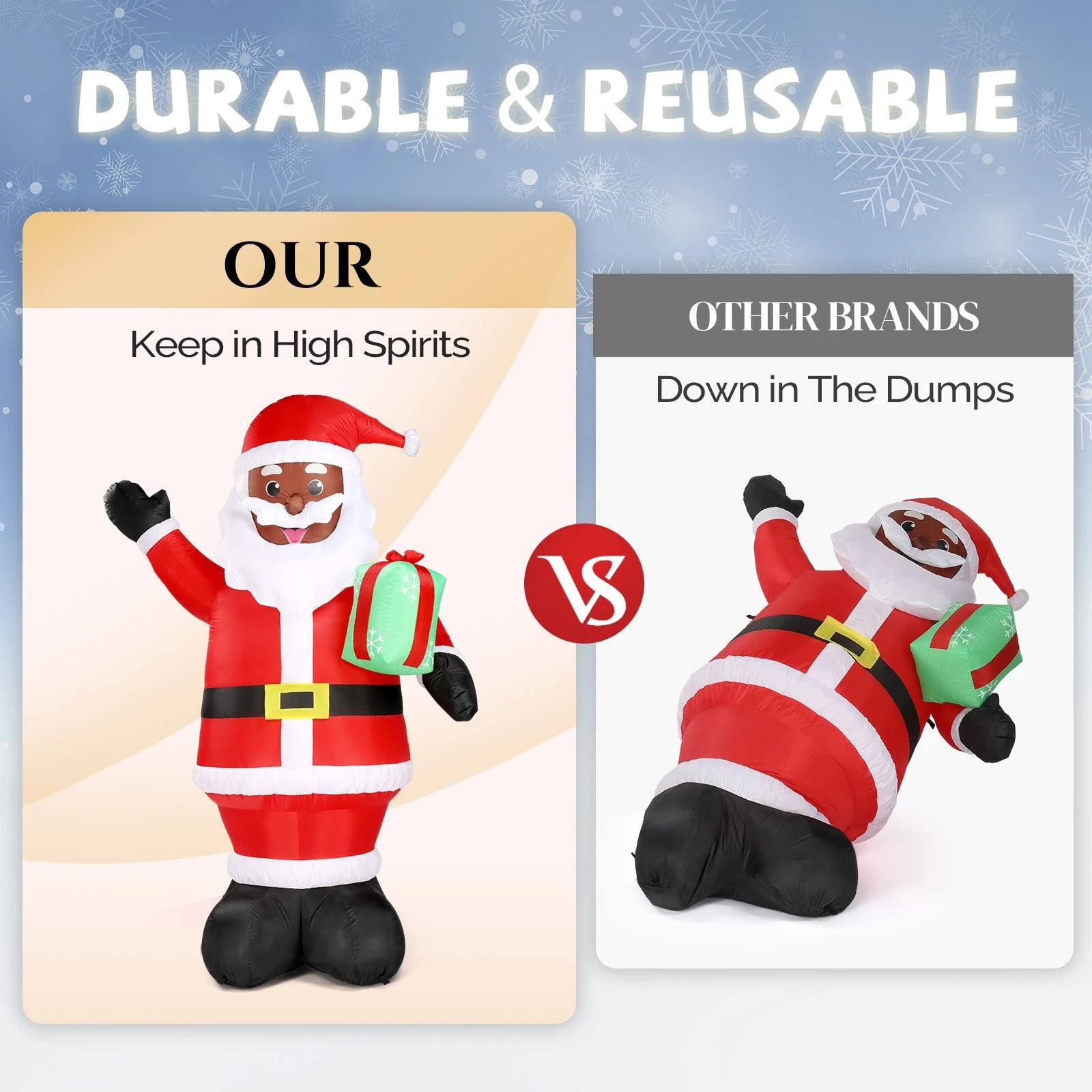 7ft Black Santa Claus Christmas Inflatable With 5 LED Lights And Drawstring Bag For Outdoor Yard Holiday Decoration