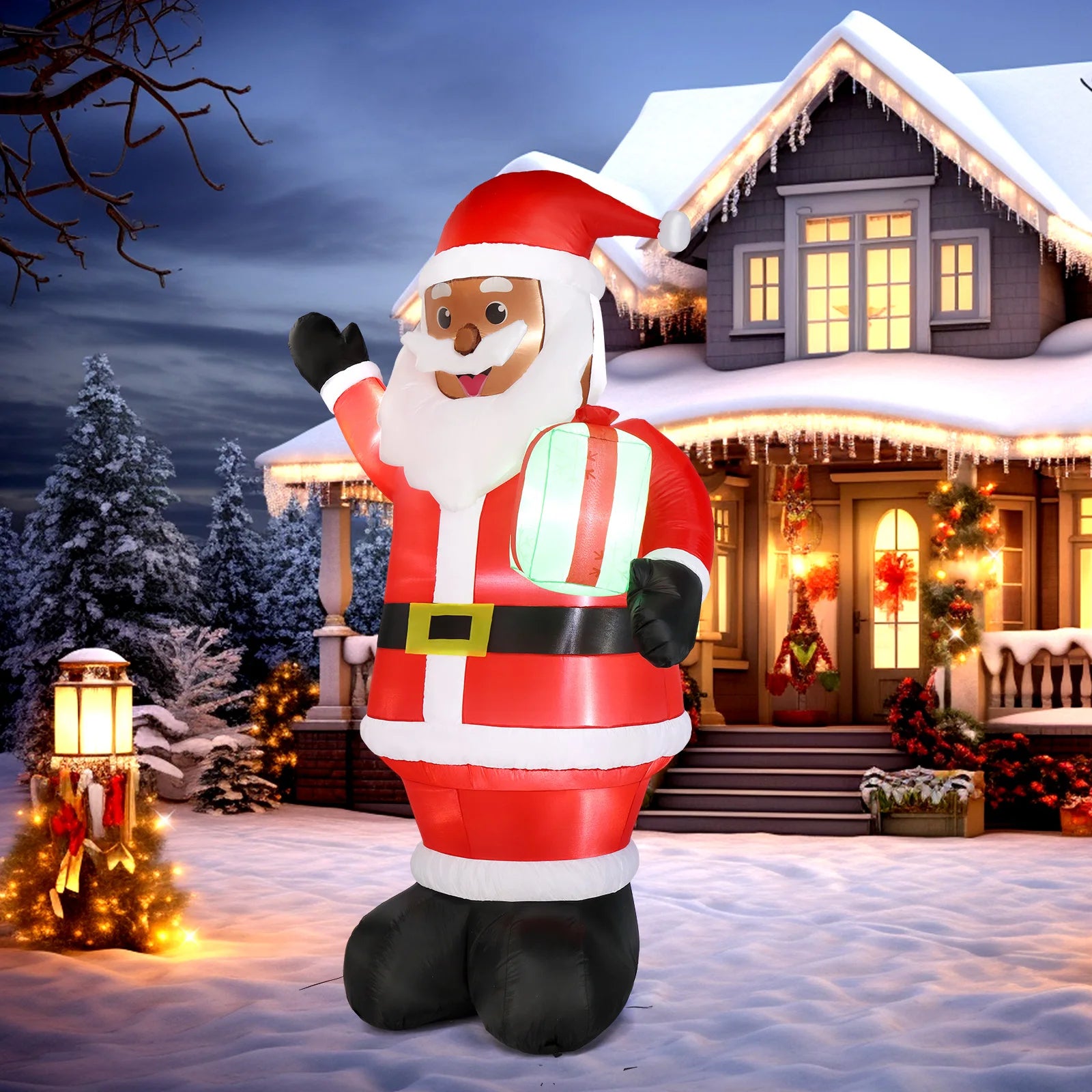 7ft Black Santa Claus Christmas Inflatable With 5 LED Lights And Drawstring Bag For Outdoor Yard Holiday Decoration