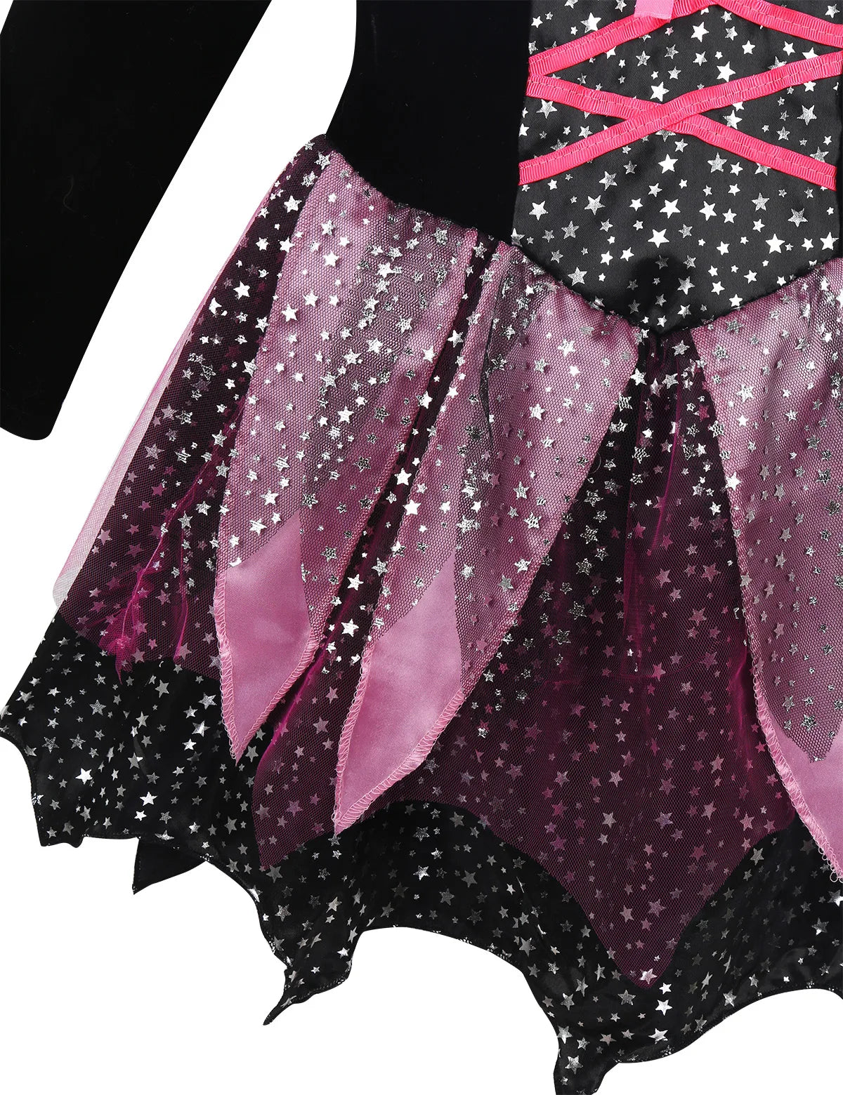 Kid Girls Halloween Witch Costume Sparkly Silver Stars Printed Carnival Cosplay Dress with Pointed Hat Wand Dress Up Clothes