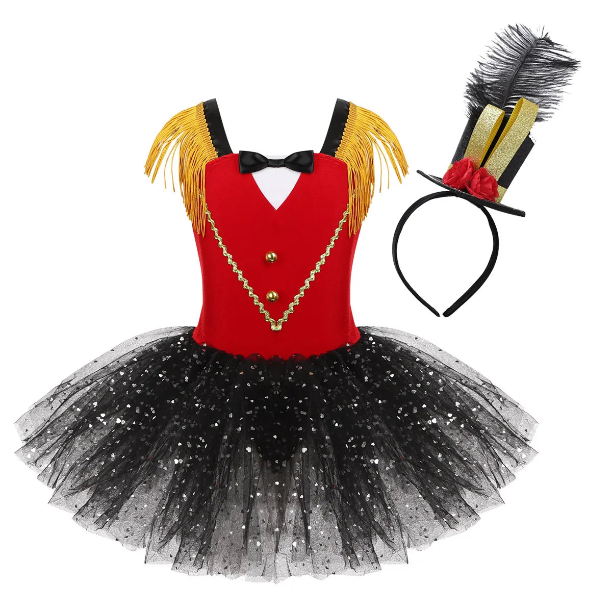 Girls Halloween Circus Ringmaster Costume Dancewear Sequins Mesh Tutu Gymnastics Leotard Dance Dress for Carnival Dress Up
