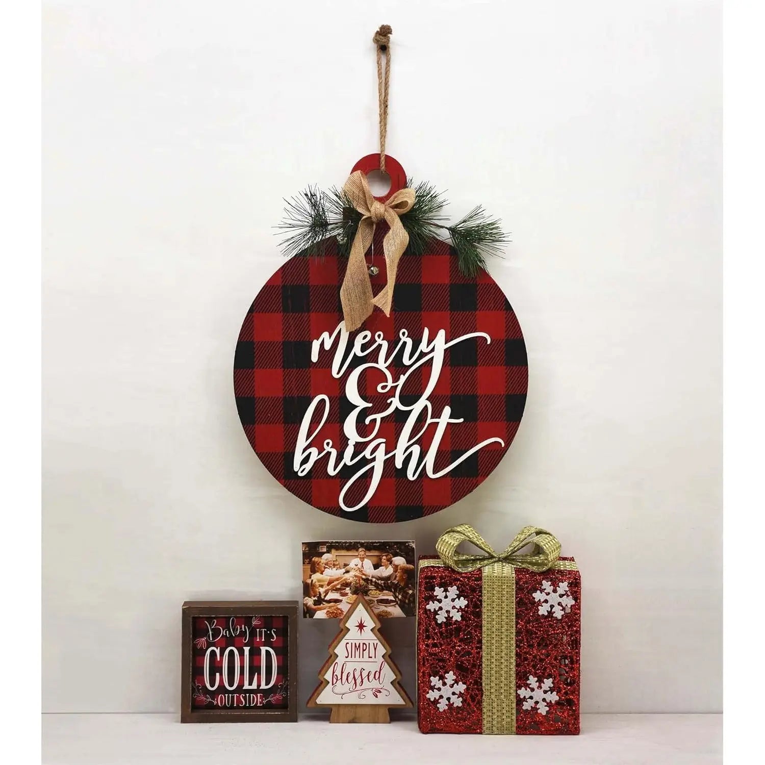 Paris Loft Christmas Wall Decor, Farmhouse Holiday Sign, Large Christmas Ornament, Merry and Bright, Hanging Wood Holiday Sign,