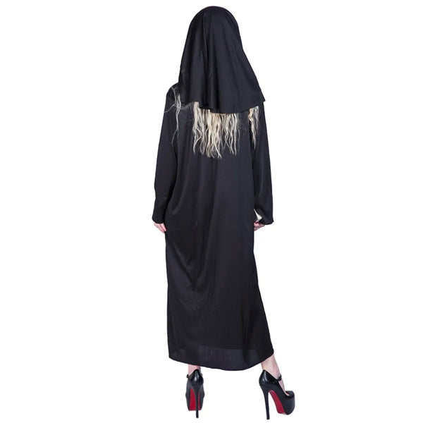 Eraspooky Nuns Dress Robe Women Sister Court Cosplay Female Halloween Costume Vintage Religion Black Hooded Gown Fancy Dress