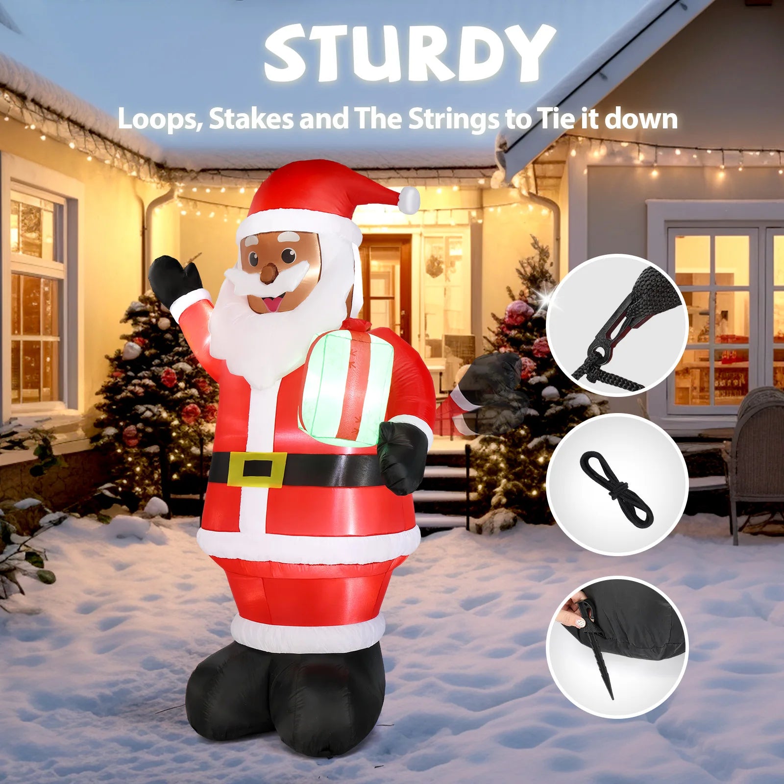 7ft Black Santa Claus Christmas Inflatable With 5 LED Lights And Drawstring Bag For Outdoor Yard Holiday Decoration