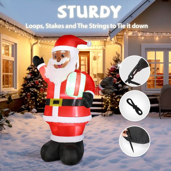 7ft Black Santa Claus Christmas Inflatable With 5 LED Lights And Drawstring Bag For Outdoor Yard Holiday Decoration