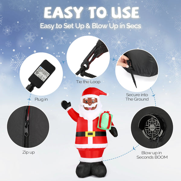 7ft Black Santa Claus Christmas Inflatable With 5 LED Lights And Drawstring Bag For Outdoor Yard Holiday Decoration