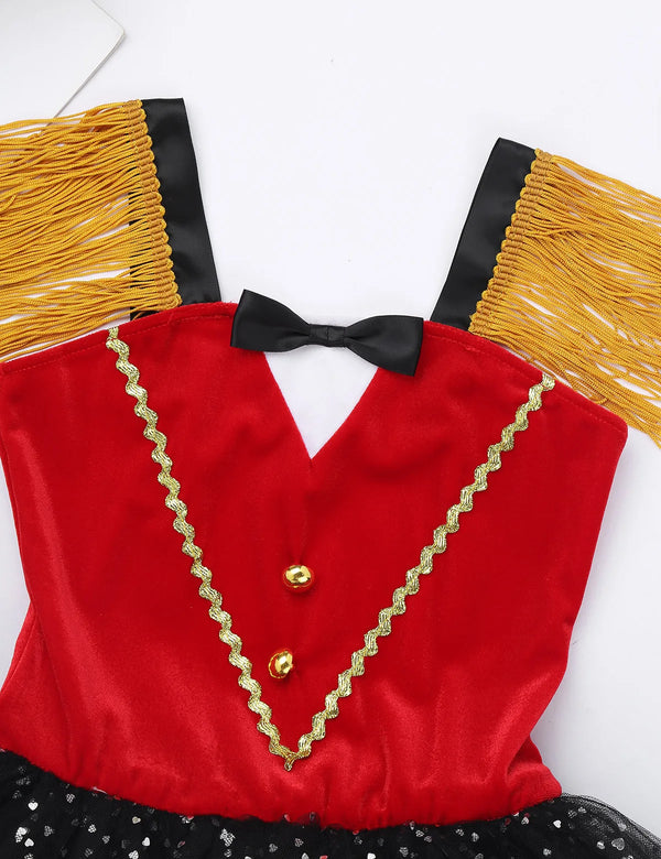 Girls Halloween Circus Ringmaster Costume Dancewear Sequins Mesh Tutu Gymnastics Leotard Dance Dress for Carnival Dress Up