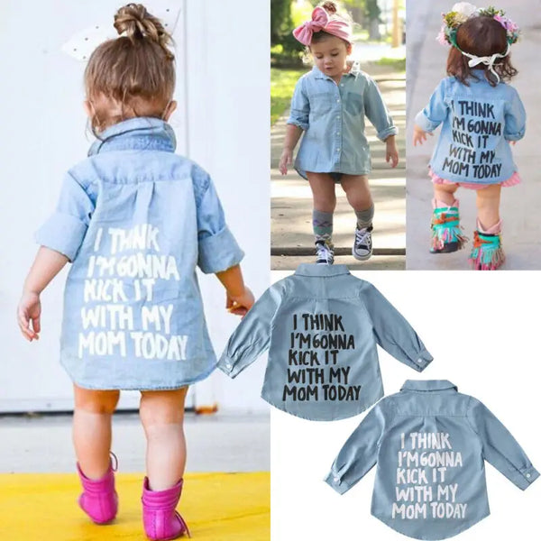 US Stock Toddler Kid Baby Girl Autumn Clothes Denim Long Sleeve Shirt Blouse Coat Shirt Jacket Letter Print 2-7Year