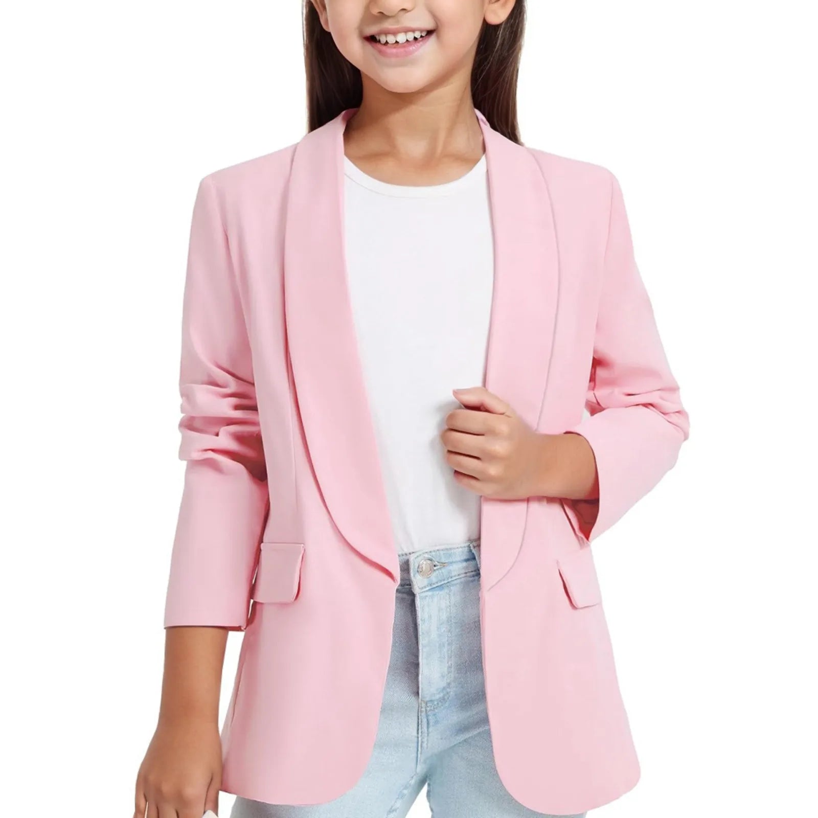 5t Girls Clothes Winter Girls Long Sleeve Shawl Formal Suit Jacket Open Front Inner Pocket For Kids Floral Long Sleeve Shirts