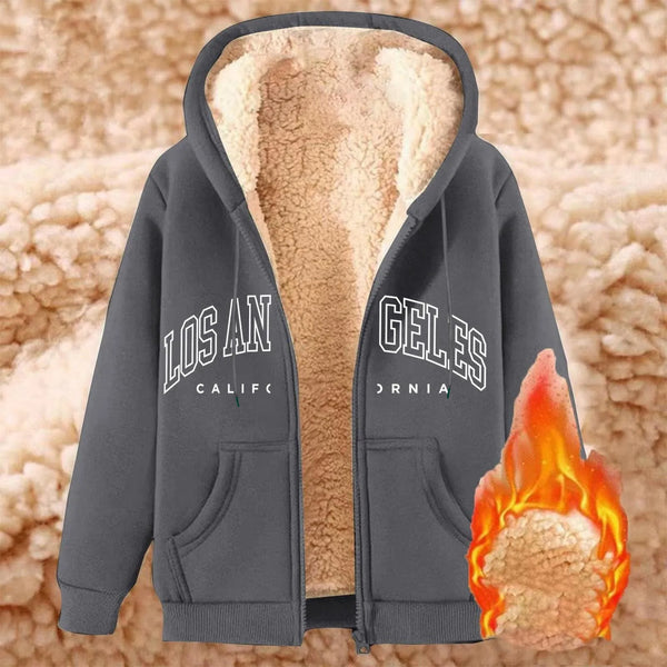 Women Solid Color Fleece Thickened Hoodies Large Size M-5XL Zip Up Warm Lined Thermal Sweatshirt Fall Winter Hooded With Pockets
