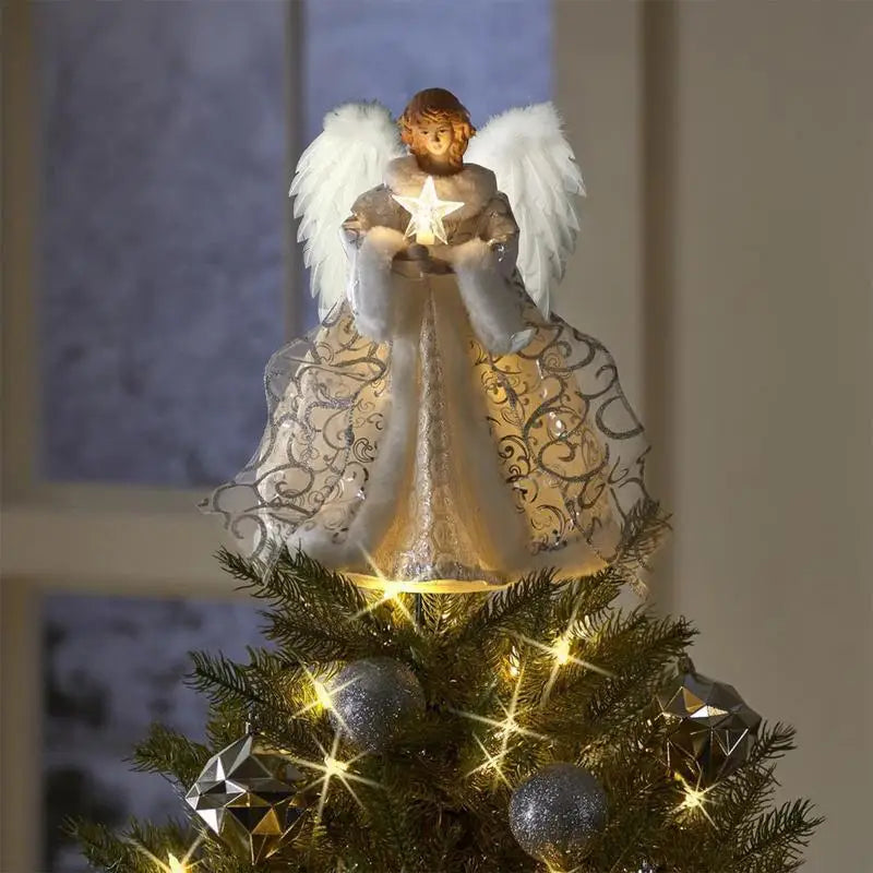 2024 Christmas Tree Angel Topper Lovely Angel Pendant Christmas Tree Toppers Sparkling Angel Statue Treetop Decoration