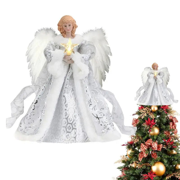 2024 Christmas Tree Angel Topper Lovely Angel Pendant Christmas Tree Toppers Sparkling Angel Statue Treetop Decoration