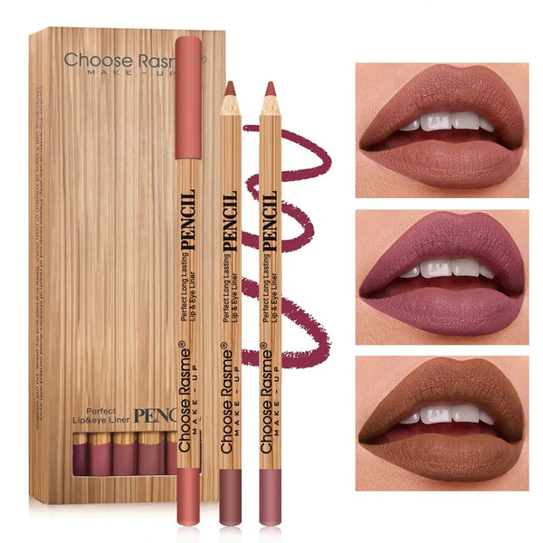 12-color lip liner set, wooden design, can be sharpened, matte nude shades, easy-to-apply lipstick liners