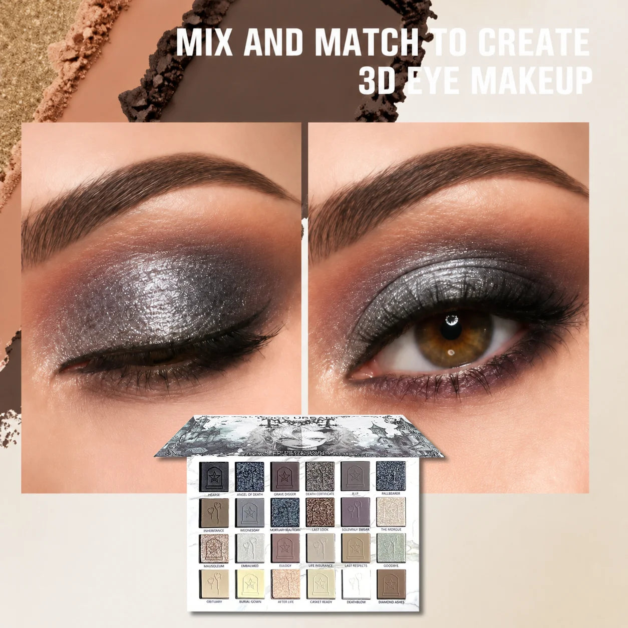 All In One Dark Goth Eye Makeup Set 24 Shades Matte Glitter Eyeshadow Palette with 3 Cream Gel Liners & 8pcs Eye Brush Kit Grunge Halloween Cosmetic Kit
