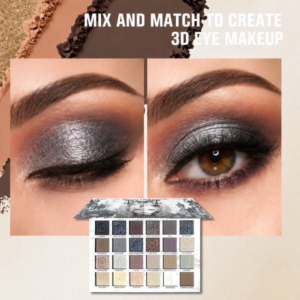 All In One Dark Goth Eye Makeup Set 24 Shades Matte Glitter Eyeshadow Palette with 3 Cream Gel Liners & 8pcs Eye Brush Kit Grunge Halloween Cosmetic Kit