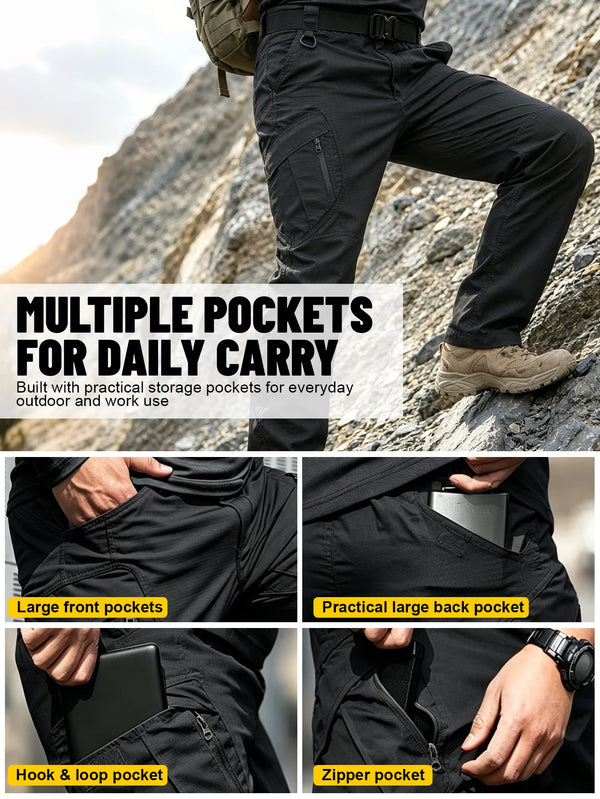 Men's Heavy Duty Tactical Pants Black, Durable Ripstop Cargo Work Pants, Water Resistant Outdoor Hiking Pants, Ships from US