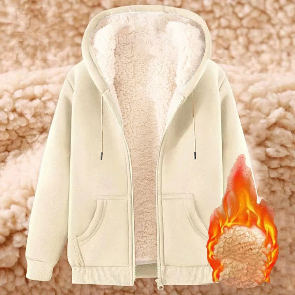 Women Solid Color Fleece Thickened Hoodies Large Size M-5XL Zip Up Warm Lined Thermal Sweatshirt Fall Winter Hooded With Pockets