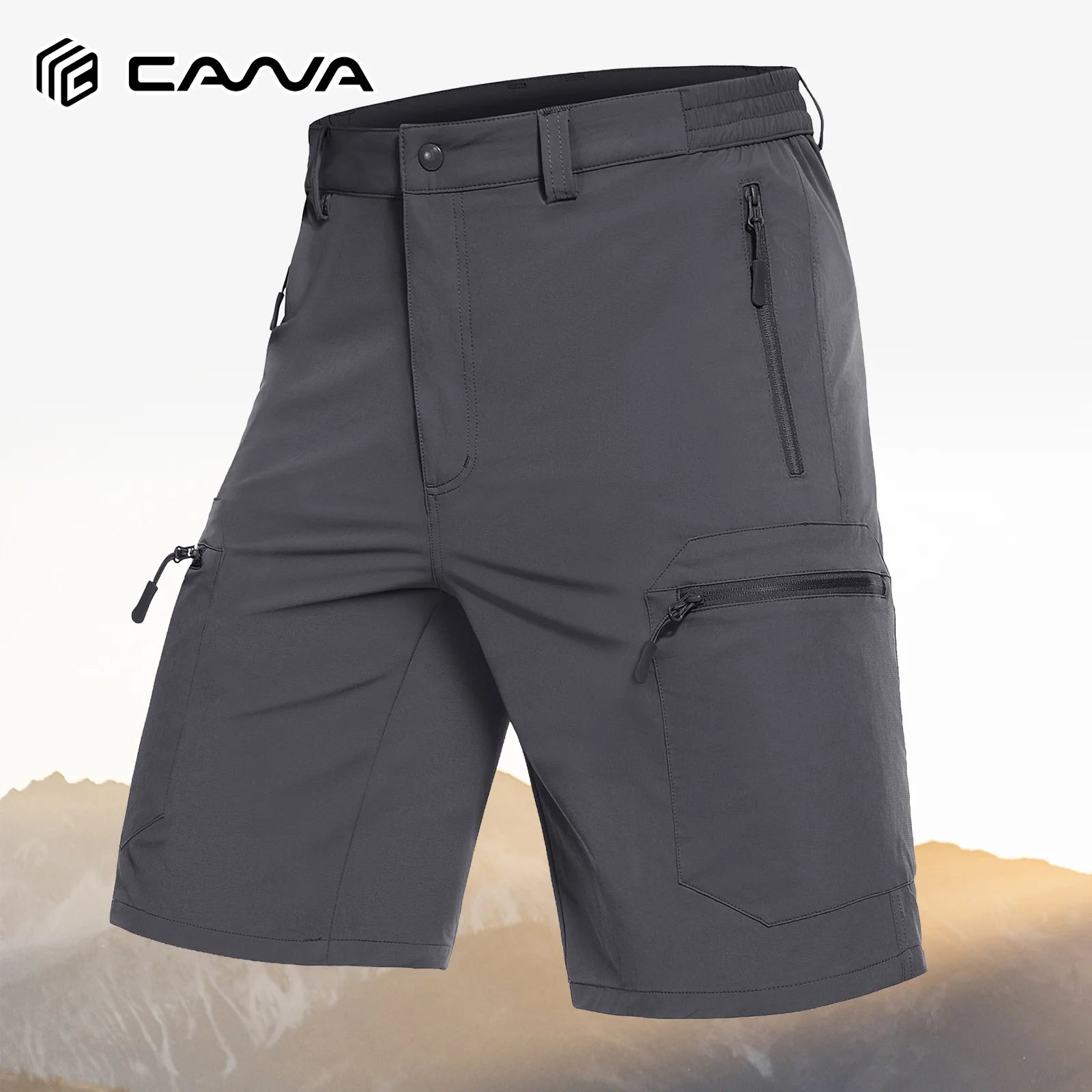 Men's Shorts Quick Dry Lightweight Hiking Cargo Golf Short Water Resistant Elastic Waist Shorts with 5 Zip Pockets
