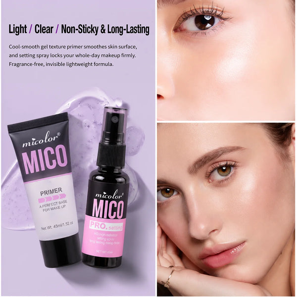 4‑in‑1 Makeup Artist Base Makeup Bundle, Hydrating Primer Gel, HD Setting Spray, Full‑Coverage Foundation Stick with Premium Foundation Brush, Long‑Lasting Matte Finish for Daily Makeup