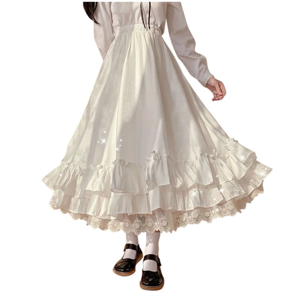 Women'S Solid Color Design Fashionable Japanese Girl Fairy Lace Half Length Skirt Black And White Maid Princess Skirt Fairy Y2k