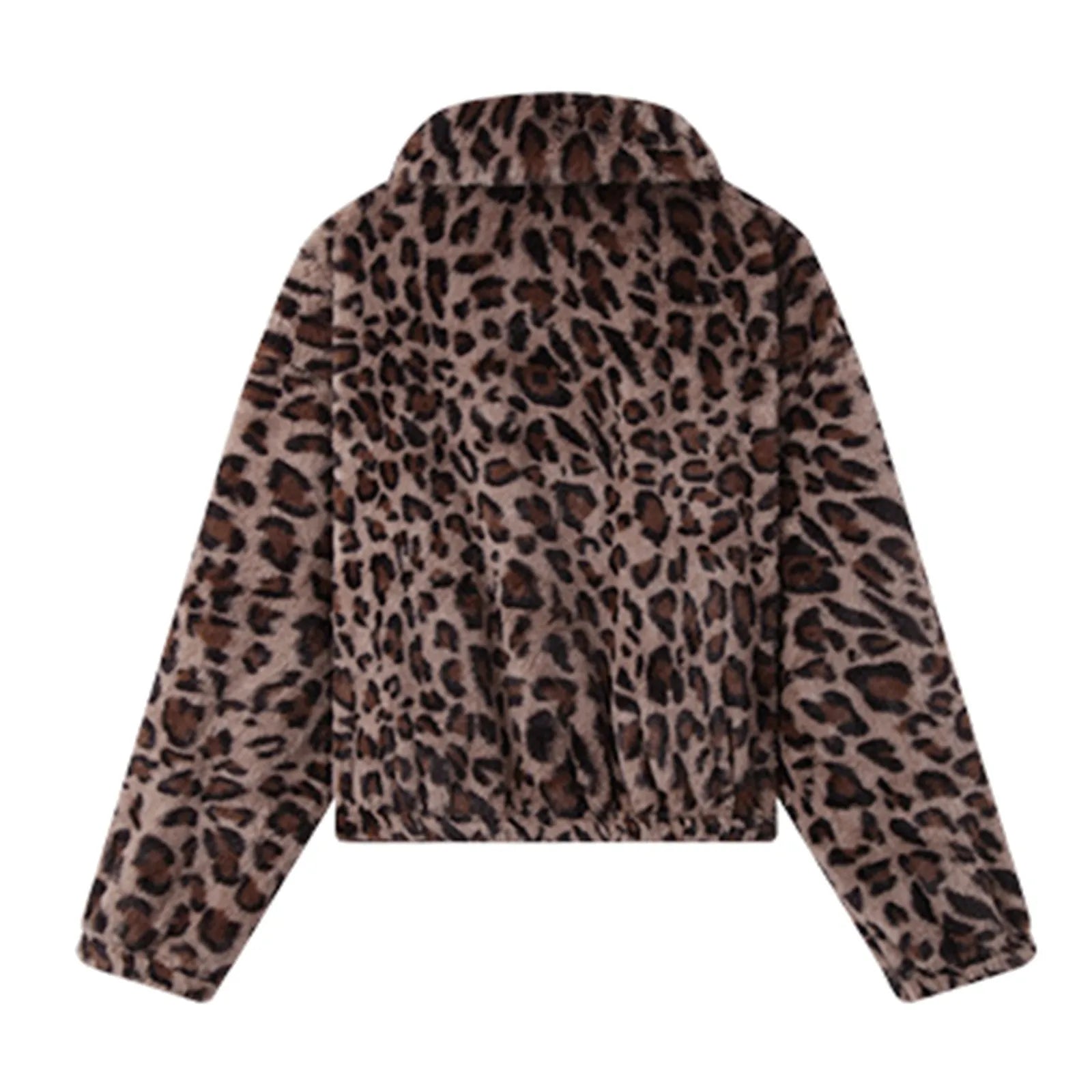 Streetwear Women Bomber Jackets Leopard Print Fashion Short Coats Fuzzy Fleece Long Sleeve Lapel Outerwear Cropped Cardigan