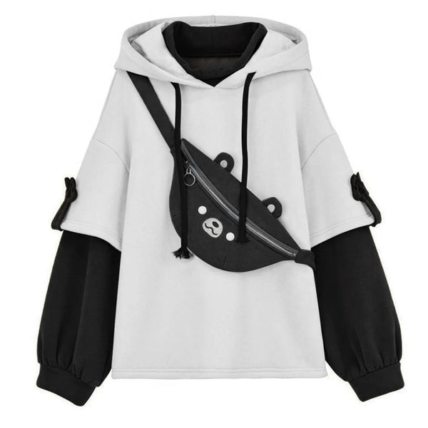 Bear Hoodie For Womens Autumn Casual Fashion Oversized Color Block Sweatshirt Unisex Long Sleeve Hooded Y2k Streetwear свитшот