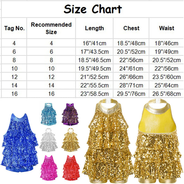 Shiny Sequins Kids Girls Halter Ballet Dance Stage Performance Dress Shorty Unitard Dress Modern Jazz Latin Dancing Costumes