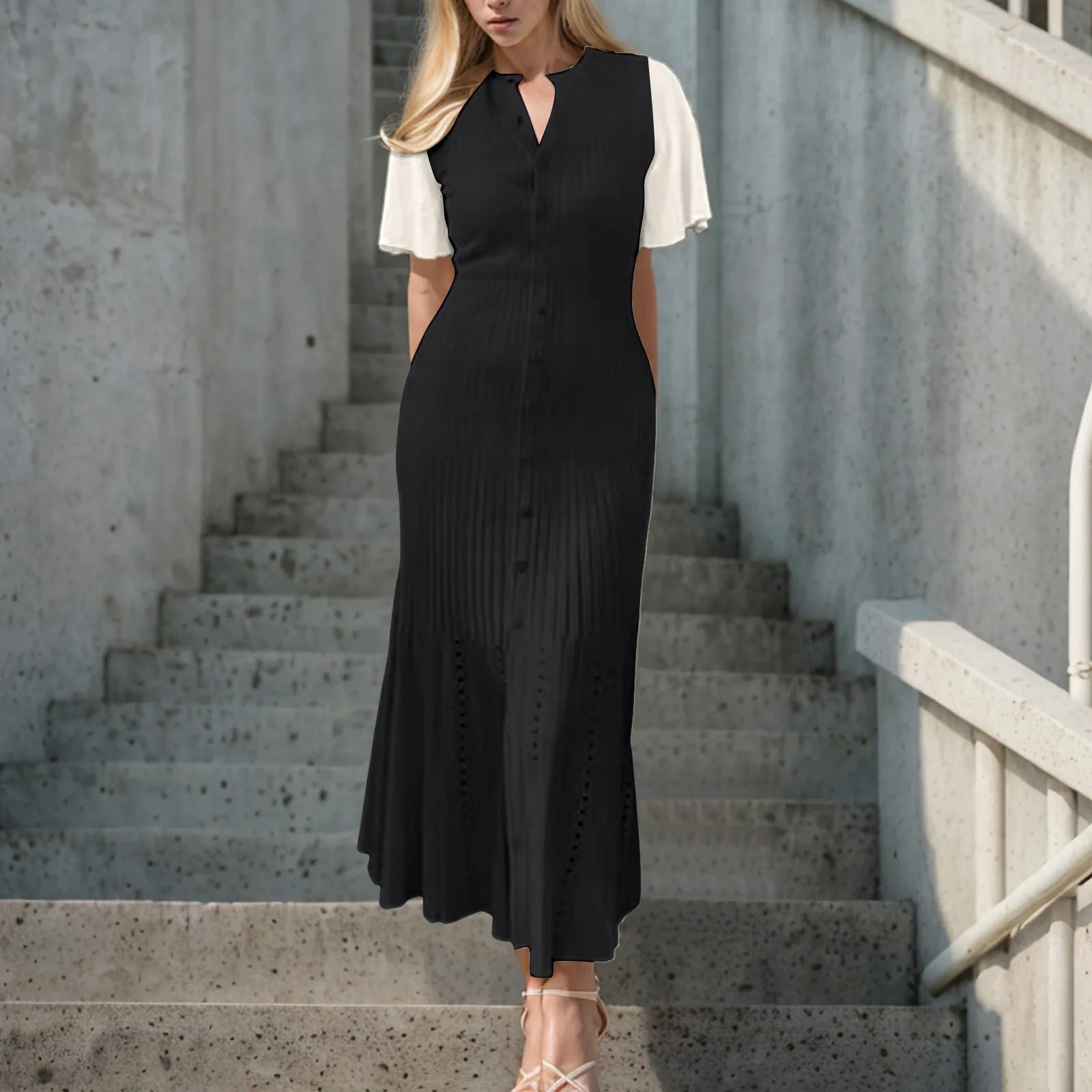 Summer Autumn Elegant Knitted Long Dresses Women French Slimming Knitted Mermaid Dress Lady Single Breasted Party A Line Dress