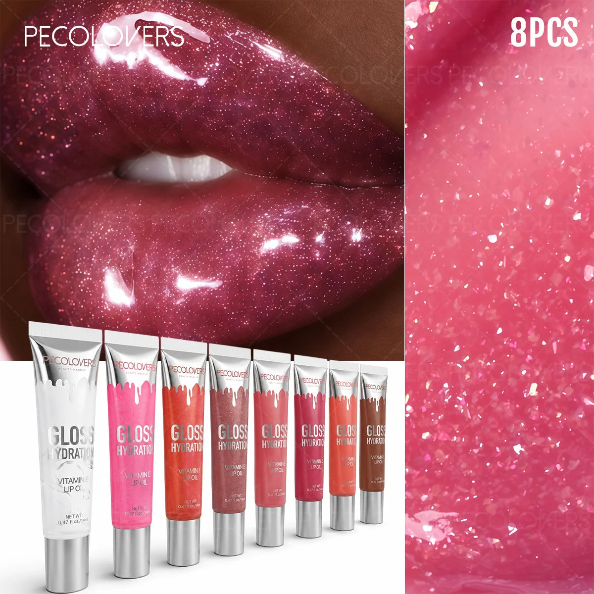 8PCS/SET Moisturizing Lip Oil Kit,Even Spreadable,Non-sticky,Translucent Shine Layer,Eye Shadow Base,Multi-shade Glossy Liquid,Everyday Lip Cosmetic For Casual Outdoor And Simple Party Looks