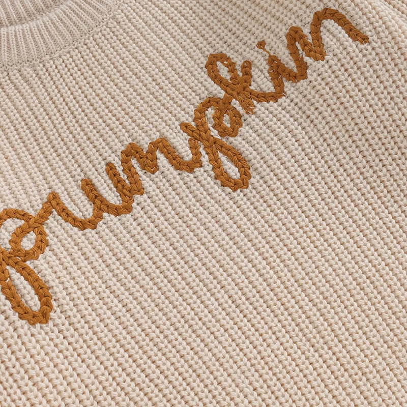 Citgeett Autumn Toddler Girls Winter Knit Sweater Long Sleeve Crewneck Letter Embroidery Pullover Knitwear Fall Clothes