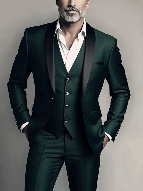 Jacket Vest Pants Solid Color Men's Formal Business Office Suit Groom Wedding Dress Party Blazer Waistcoat Trousers Tuxedo