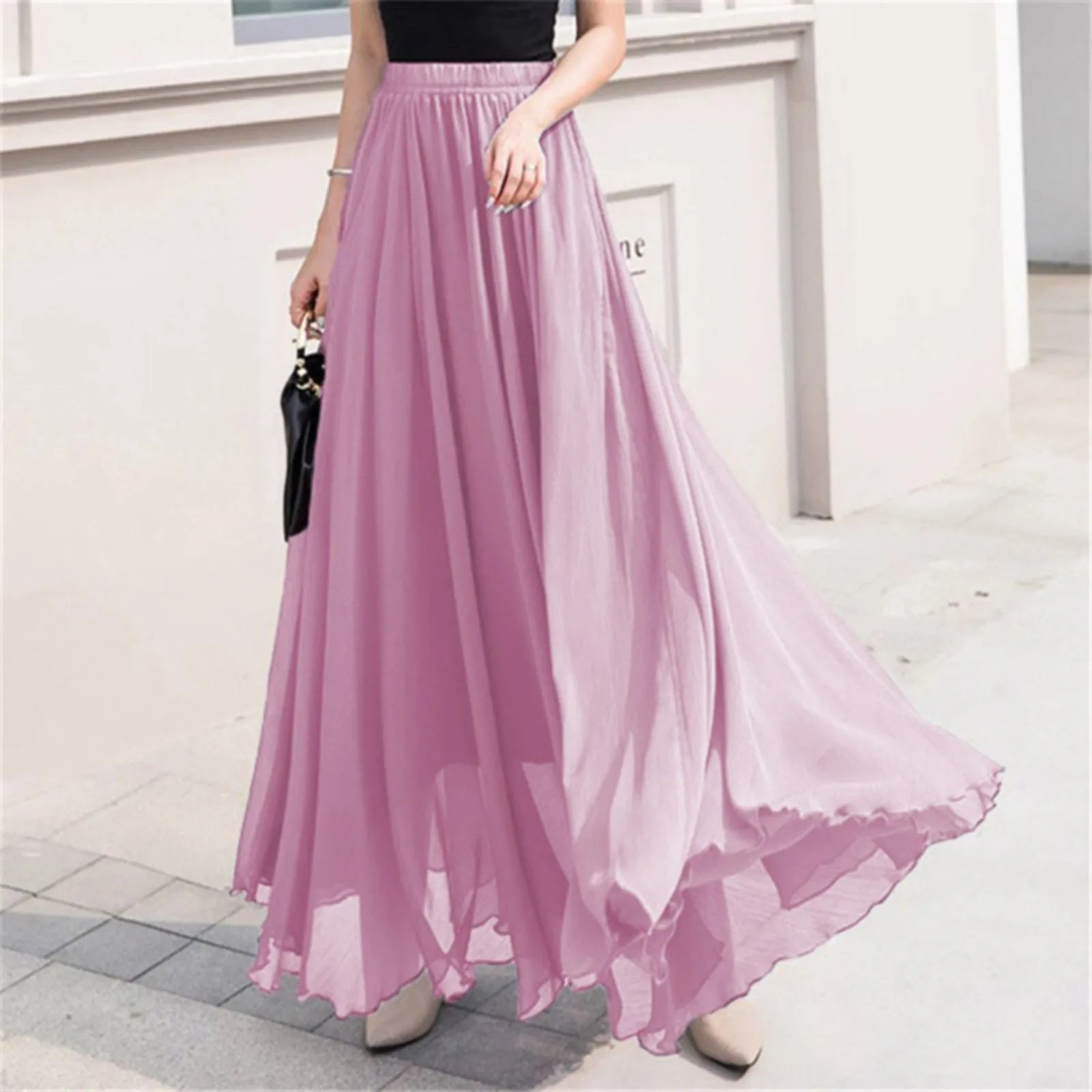Skater Skirt for Women Summer Women's Solid Color Chiffon Skirt Women's High Waist Long Bathing Suits with Skirts for Women