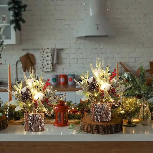 Christmas Table Decor Artificial Desk Christmas Tree With Berries Holiday Indoor Decorations 10cm/3.94 Inches Fake Potted Plants