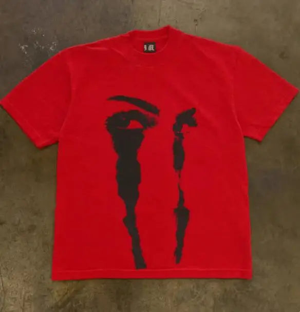 Designer Unique Print Couple Matching T-shirt American Abstract Eye Face Pattern Pure Cotton Loose Fit Short Sleeve Tops Men Women Streetwear