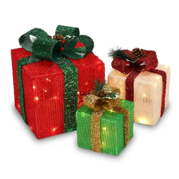 ABS Plastic LED60 Light Warm White Christmas Lights Three Piece Set in Onion Cloth Gift Box Model D0100XUDA9G