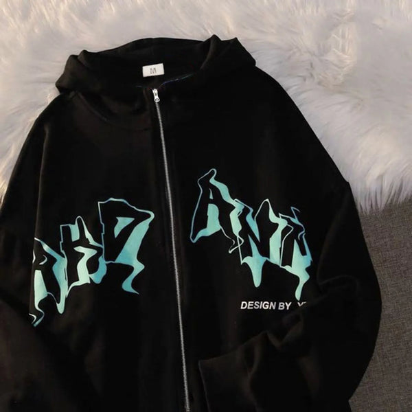 Men'S Sweatshirts Hoodies Zip Up Jacket Zip Up Hoodies Hip Hop Sweatshirt Vintage Goth Print Hooded Jacket Sudaredaras Hombre