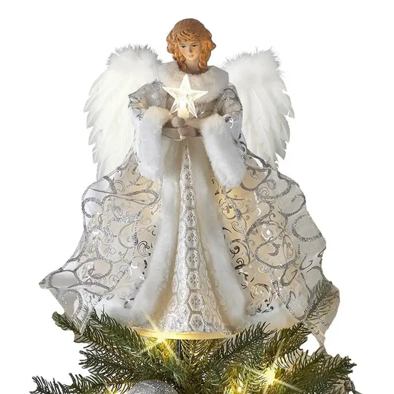 2024 Christmas Tree Angel Topper Lovely Angel Pendant Christmas Tree Toppers Sparkling Angel Statue Treetop Decoration