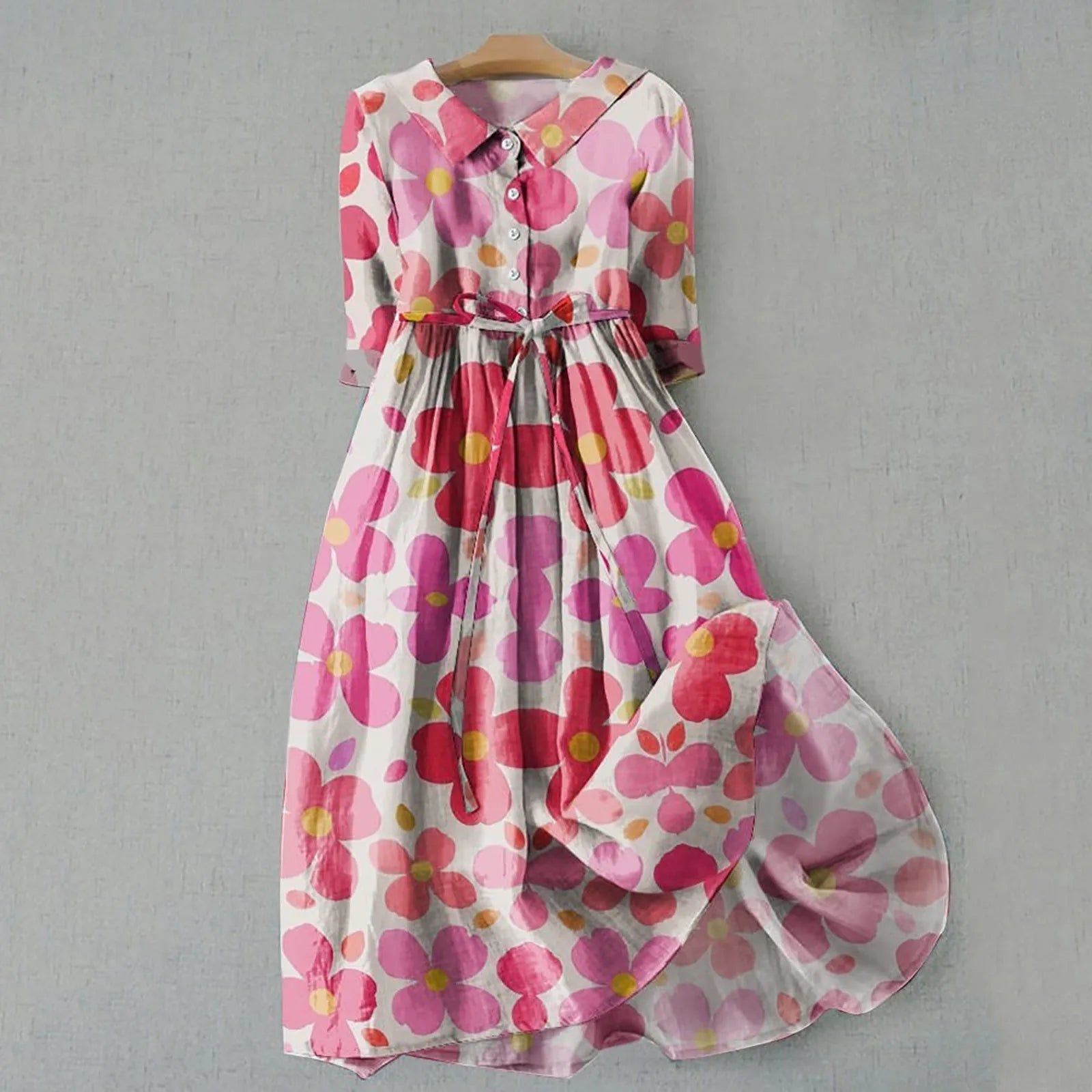 Women Korean Style Long Dresses Summer Half Sleeve Lace Up Shirt Dress Trendy A Line Ruffle Large Swing Dress Ropa De Mujer