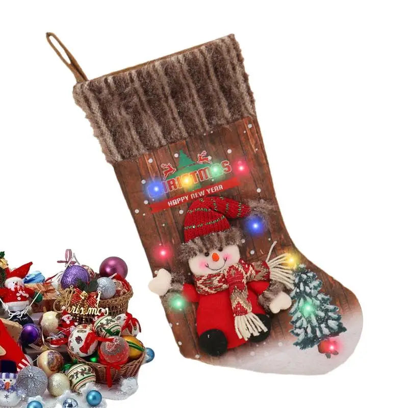 Christmas Stocking With Colorful Lights 18.11 Inches Cartoon Christmas Stocking Tree Ornaments Decoeative Stocking Pendants