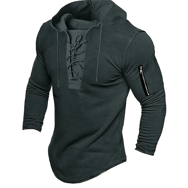 Men Pullover Hooded Sweatshirt Solid Color Lace Up Sports Casual Hoodies Spring Autumn Clothing American Retro Mens Sweatshirt