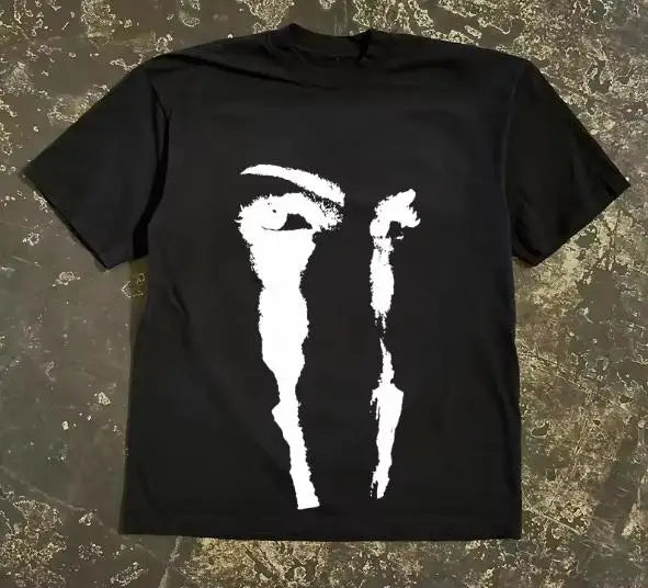 Designer Unique Print Couple Matching T-shirt American Abstract Eye Face Pattern Pure Cotton Loose Fit Short Sleeve Tops Men Women Streetwear