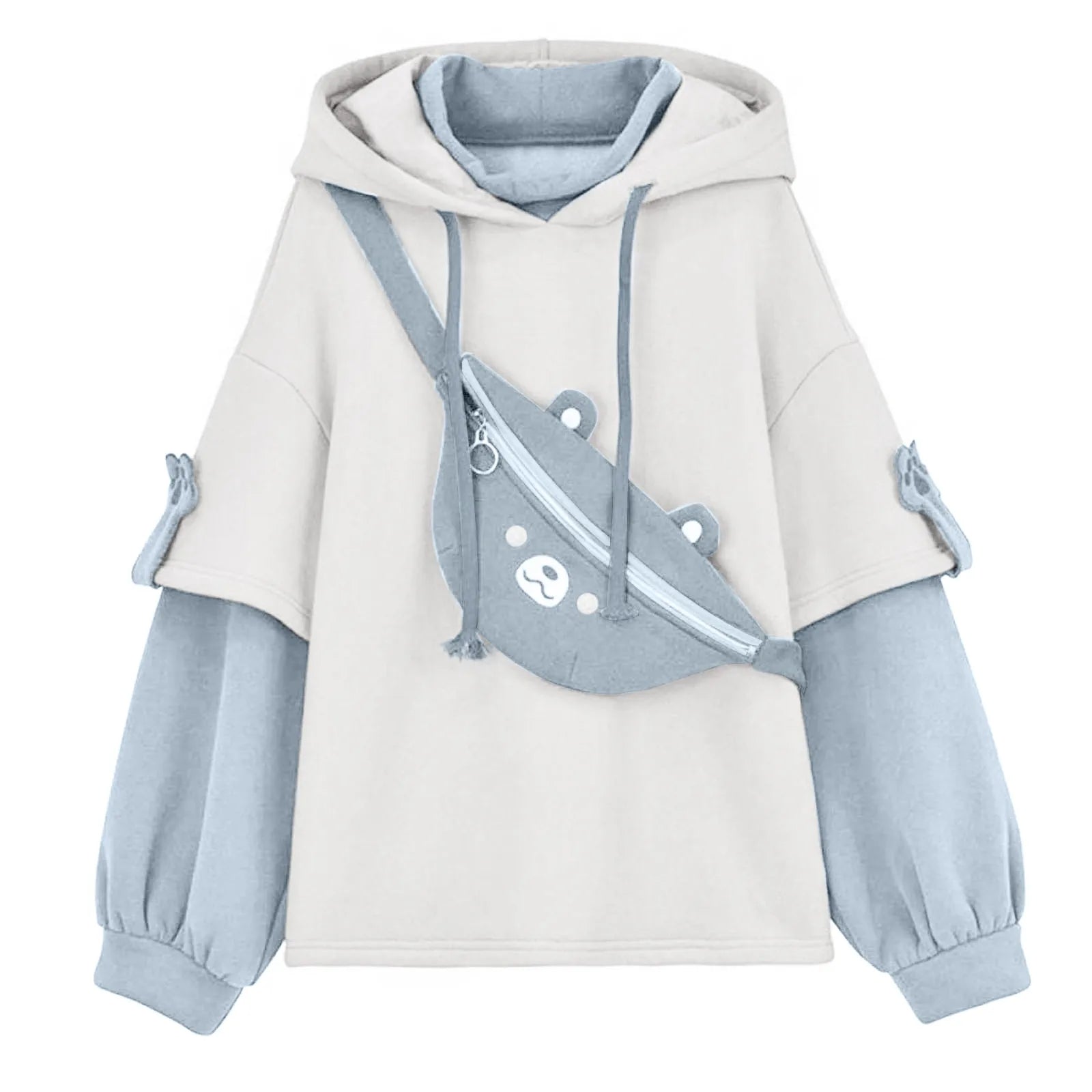 Bear Hoodie For Womens Autumn Casual Fashion Oversized Color Block Sweatshirt Unisex Long Sleeve Hooded Y2k Streetwear свитшот
