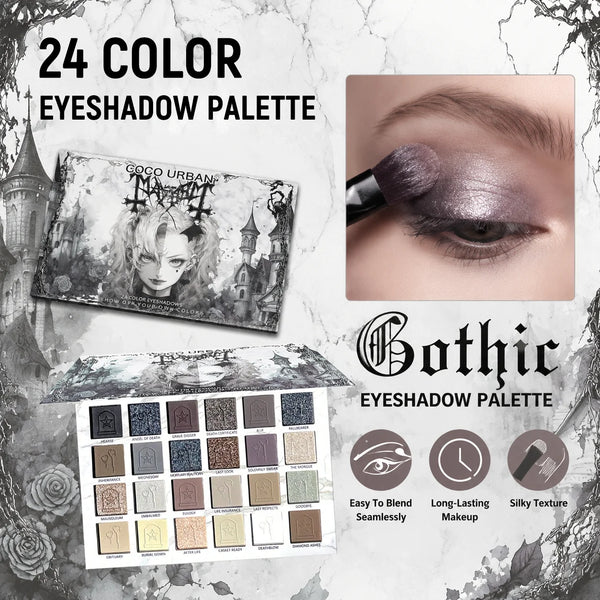 All In One Dark Goth Eye Makeup Set 24 Shades Matte Glitter Eyeshadow Palette with 3 Cream Gel Liners & 8pcs Eye Brush Kit Grunge Halloween Cosmetic Kit