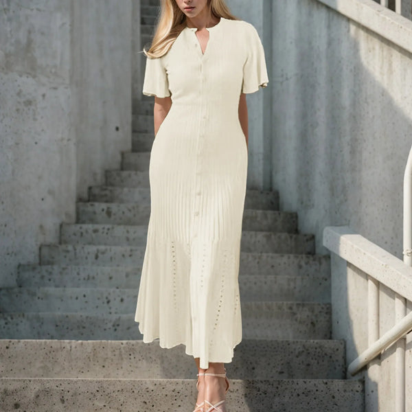 Summer Autumn Elegant Knitted Long Dresses Women French Slimming Knitted Mermaid Dress Lady Single Breasted Party A Line Dress