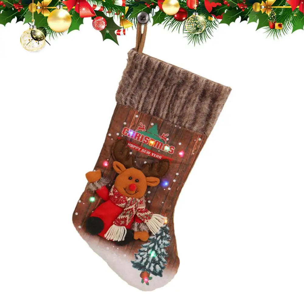 Christmas Stocking With Colorful Lights 18.11 Inches Cartoon Christmas Stocking Tree Ornaments Decoeative Stocking Pendants