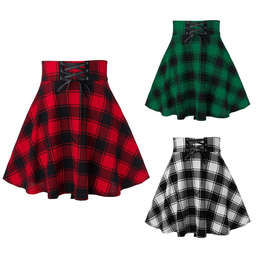Women Plaid Skirts Spring Autumn High Waist Bandage Short Skirts Casual Daily Female Skirt School Style Bodycon Mini Skirt