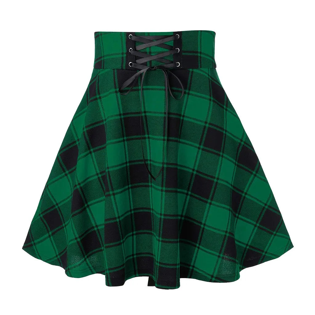 Women Plaid Skirts Spring Autumn High Waist Bandage Short Skirts Casual Daily Female Skirt School Style Bodycon Mini Skirt