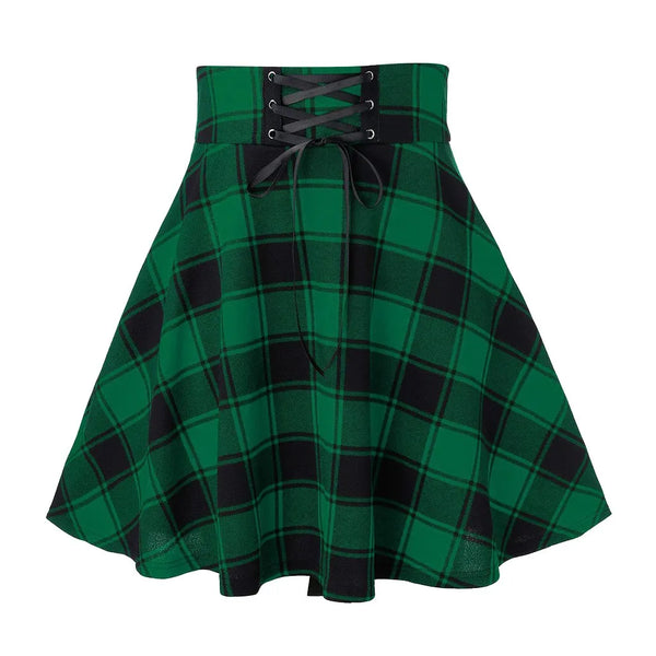 Women Plaid Skirts Spring Autumn High Waist Bandage Short Skirts Casual Daily Female Skirt School Style Bodycon Mini Skirt