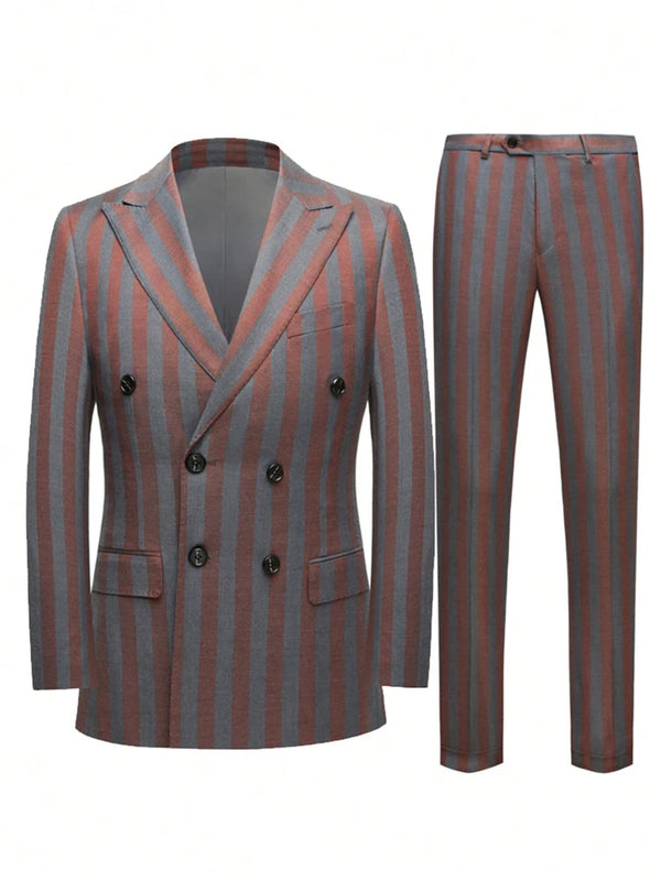 Men's Jacquard 2 Piece Suits Slim Fit Double Breasted Suit Jacket Pants Set Casual Wedding Casual Business